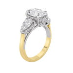 4CTW Oval Shaped Lab Grown Diamond (F/VS) Accented Three Stone Ring in 14K Gold