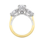 4CTW Oval Shaped Lab Grown Diamond (F/VS) Accented Three Stone Ring in 14K Gold