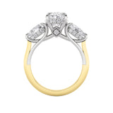 4CTW Oval Shaped Lab Grown Diamond (F/VS) Accented Three Stone Ring in 14K Gold