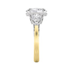 4CTW Oval Shaped Lab Grown Diamond (F/VS) Accented Three Stone Ring in 14K Gold