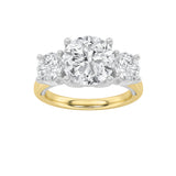 4CTW Round Shaped Lab Grown Diamond (F/VS) Accented Three Stone Ring in 14K Gold
