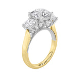 4CTW Round Shaped Lab Grown Diamond (F/VS) Accented Three Stone Ring in 14K Gold