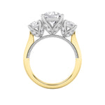 4CTW Round Shaped Lab Grown Diamond (F/VS) Accented Three Stone Ring in 14K Gold