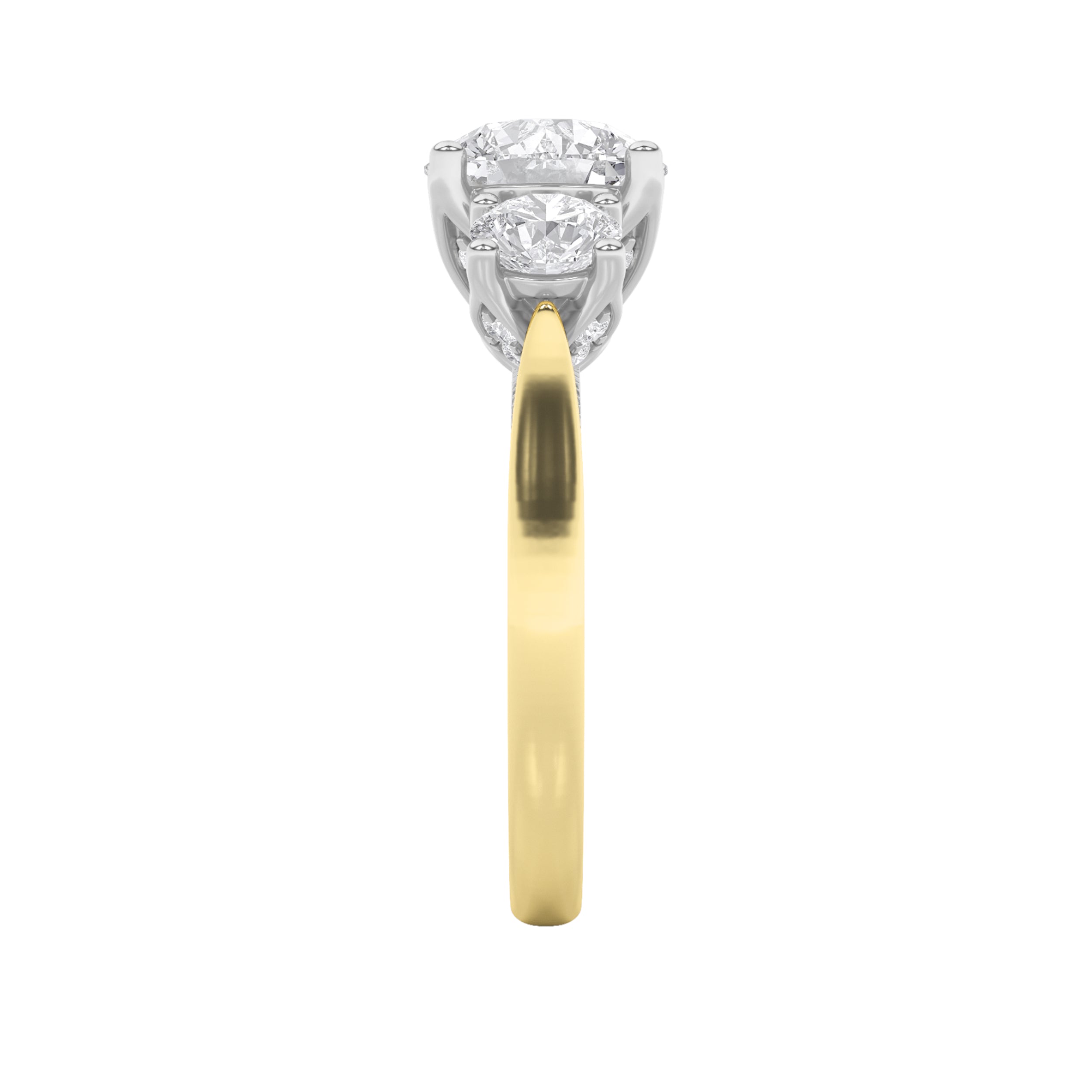 4CTW Round Shaped Lab Grown Diamond (F/VS) Accented Three Stone Ring in 14K Gold