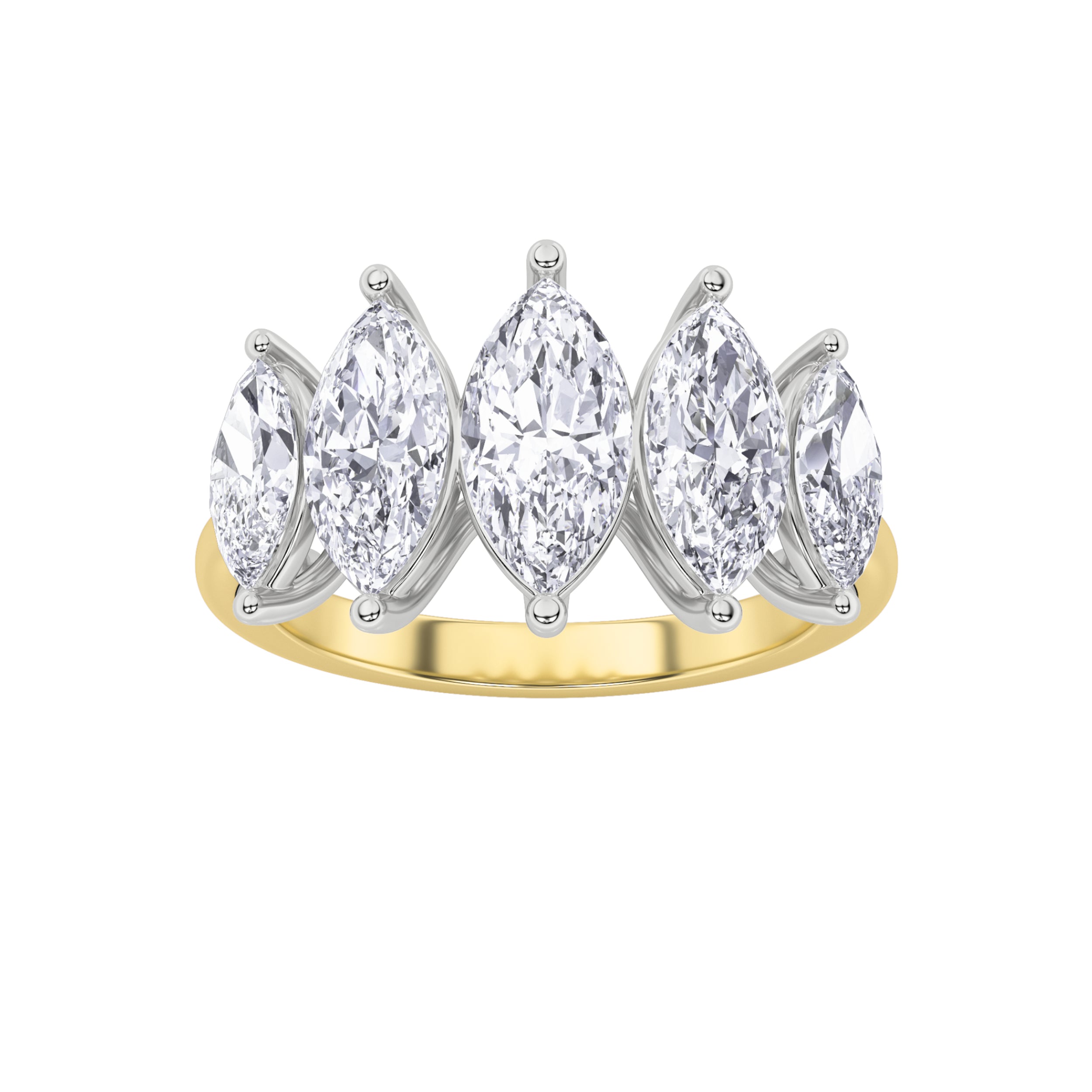 2.5CTW Marquise Shaped Lab Grown Diamond (F/VS) Five Stone Ring in 14K Gold