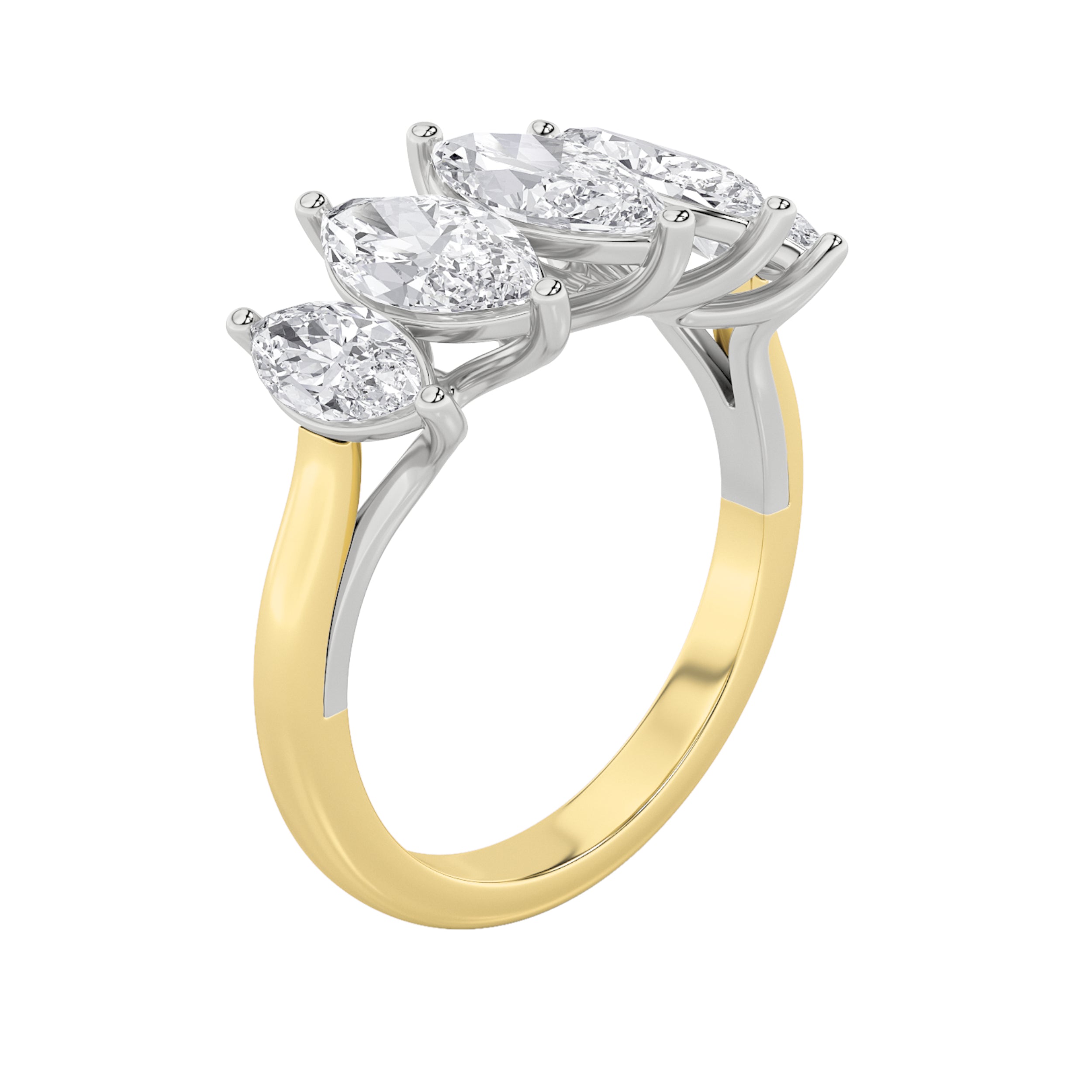 2.5CTW Marquise Shaped Lab Grown Diamond (F/VS) Five Stone Ring in 14K Gold