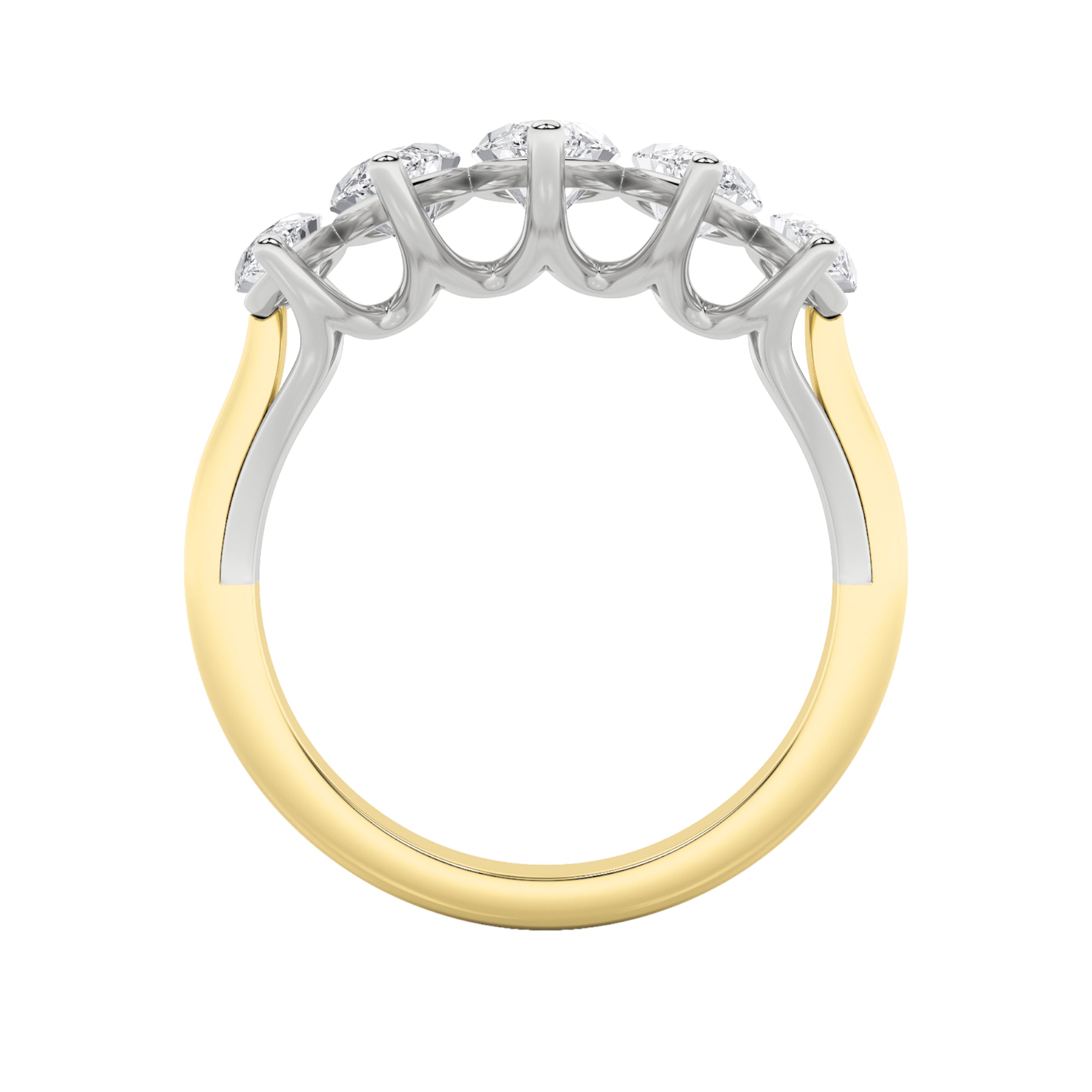 2.5CTW Marquise Shaped Lab Grown Diamond (F/VS) Five Stone Ring in 14K Gold
