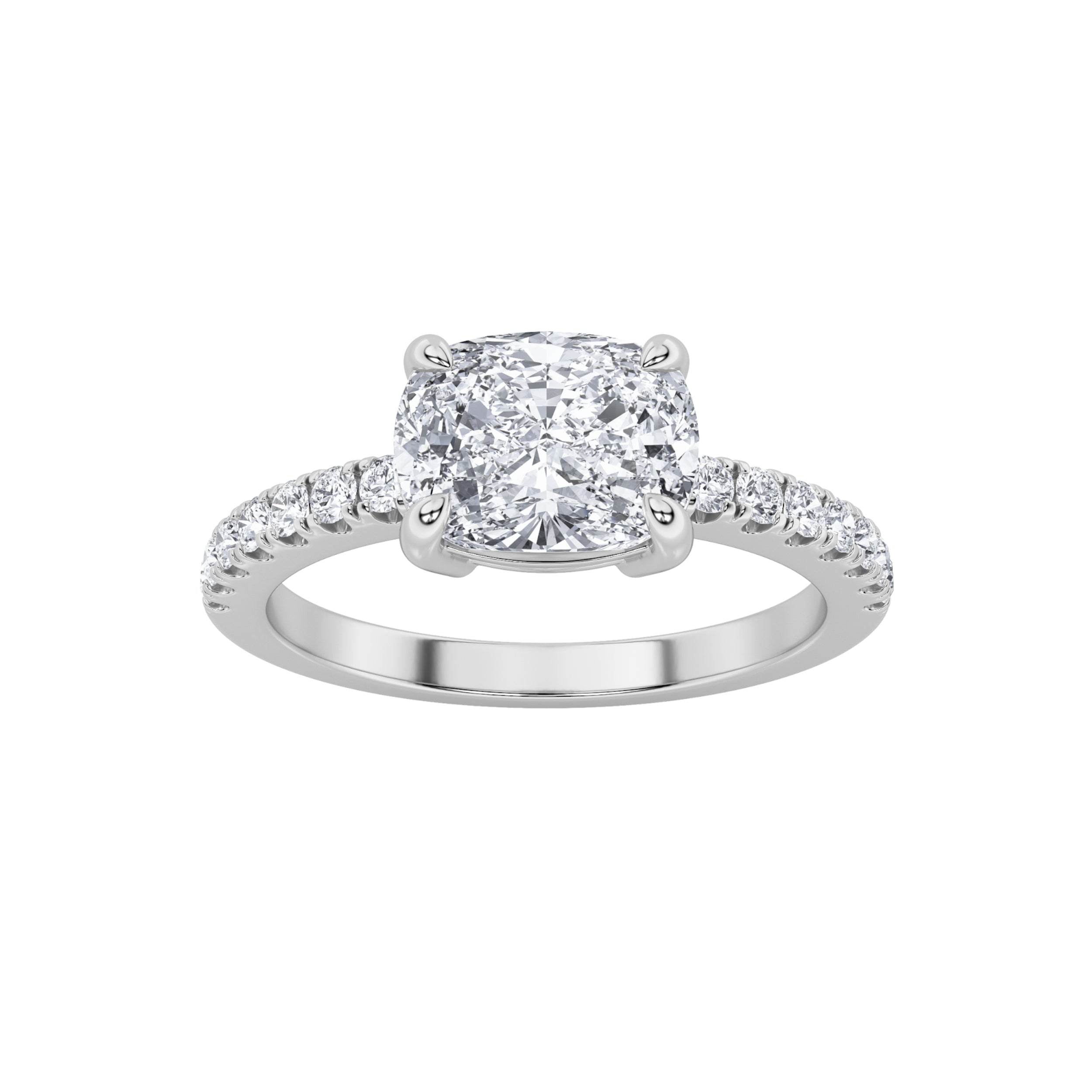1.5CTW Elongated Cushion Shaped Lab Grown Diamond (F/VS) East West Accented Ring in 14K Gold