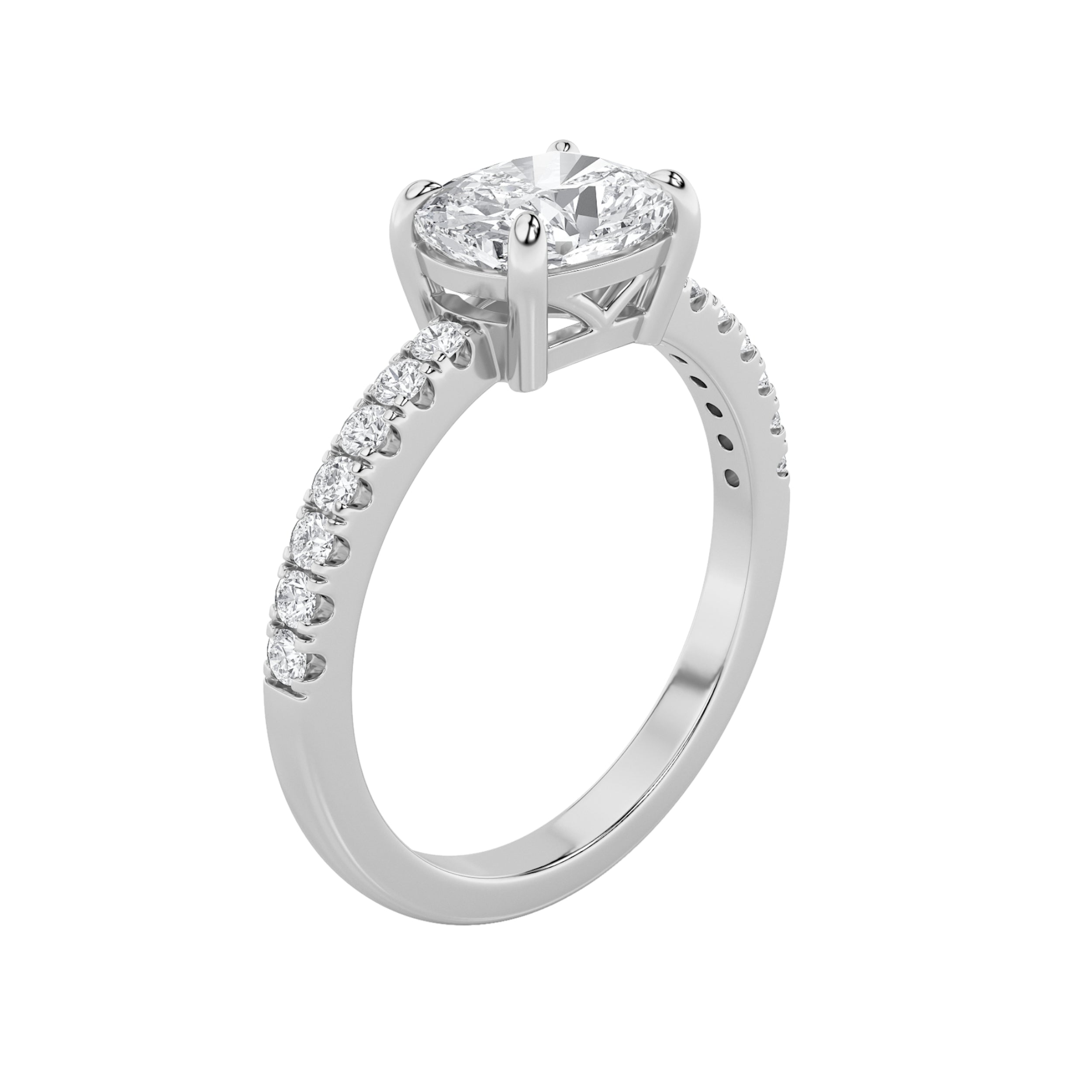 1.5CTW Elongated Cushion Shaped Lab Grown Diamond (F/VS) East West Accented Ring in 14K Gold