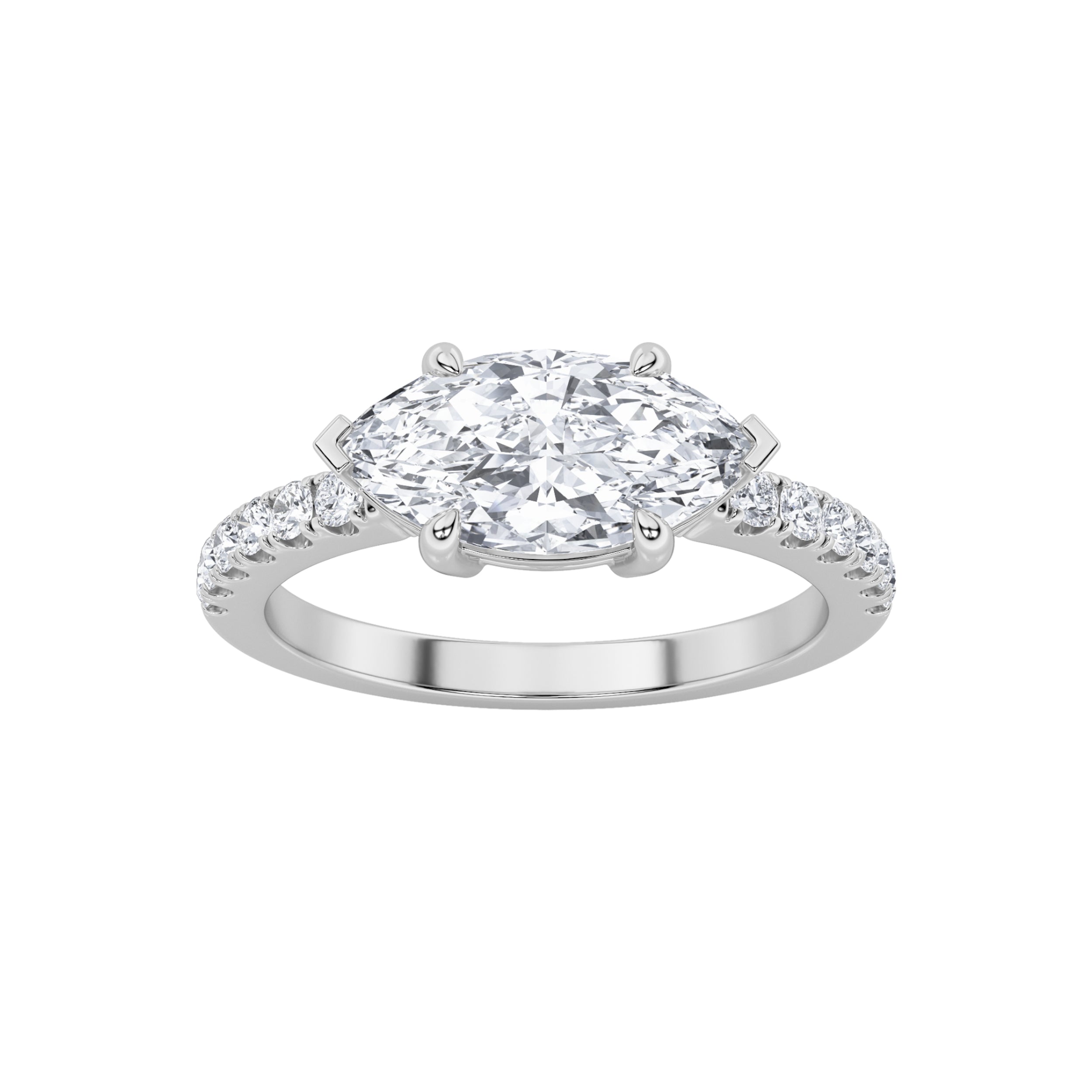 1.5CTW Marquise Shaped Lab Grown Diamond (F/VS) East West Accented Ring in 14K Gold