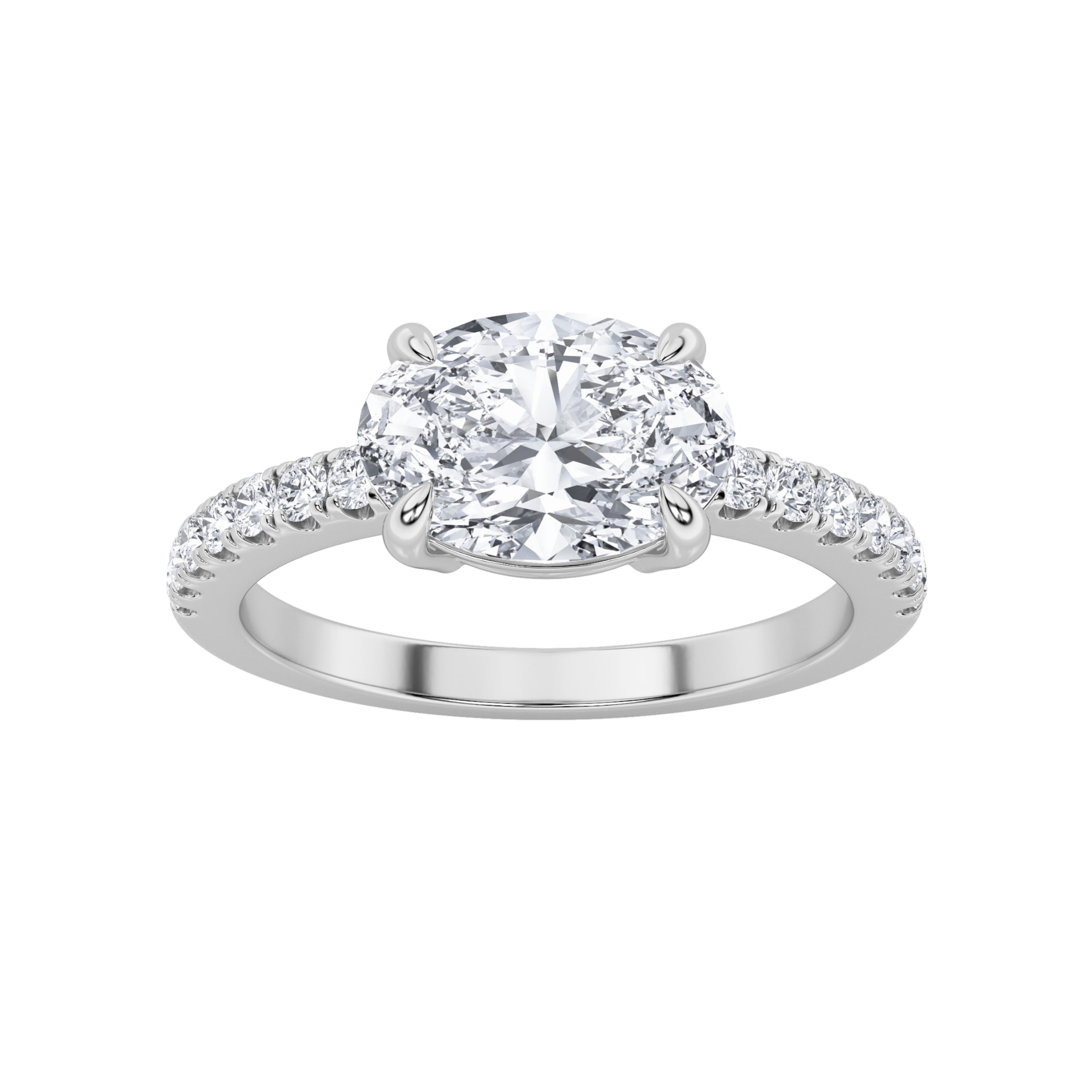 1.5CTW Oval Shaped Lab Grown Diamond (F/VS) East West Accented Ring in 14K Gold