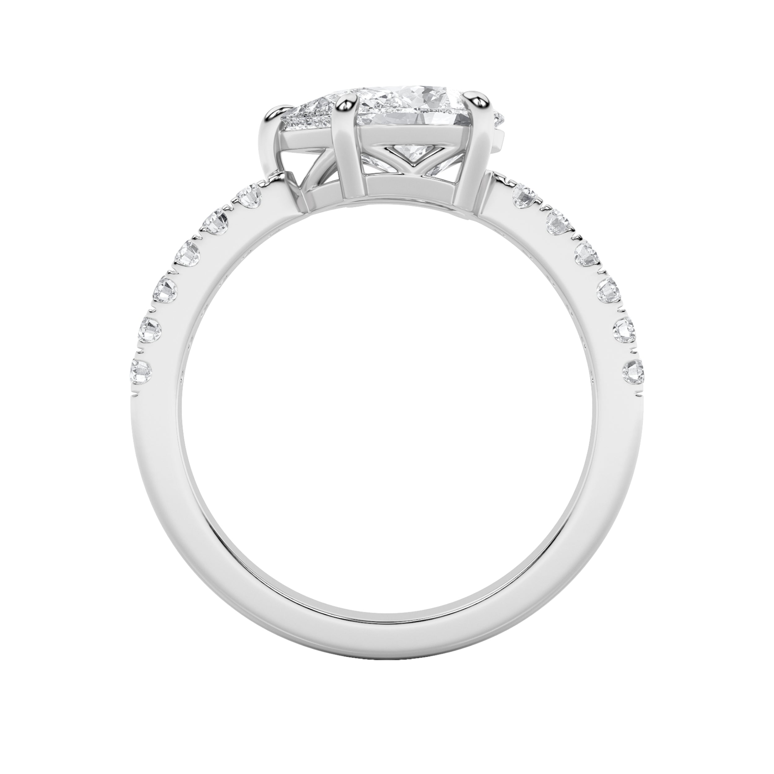 1.5CTW Pear Shaped Lab Grown Diamond (F/VS) East West Accented Ring in 14K Gold