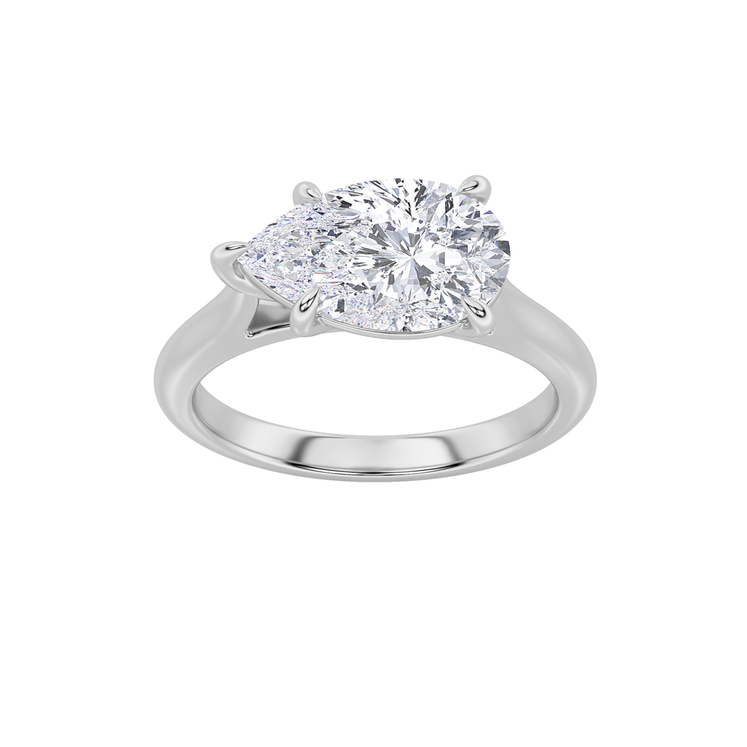 2CTW Pear Shaped Lab Grown Diamond (F/VS) East West Accented Ring in 14K Gold