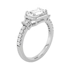 2CTW Emerald Shaped Lab Grown Diamond (F/VS) East West Accented Three Stone Ring in 14K Gold