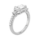 2CTW Emerald Shaped Lab Grown Diamond (F/VS) East West Accented Three Stone Ring in 14K Gold