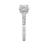 2CTW Emerald Shaped Lab Grown Diamond (F/VS) East West Accented Three Stone Ring in 14K Gold