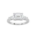 1.5CTW Emerald Shaped Lab Grown Diamond (F/VS) East West Accented Three Stone Ring in 14K Gold