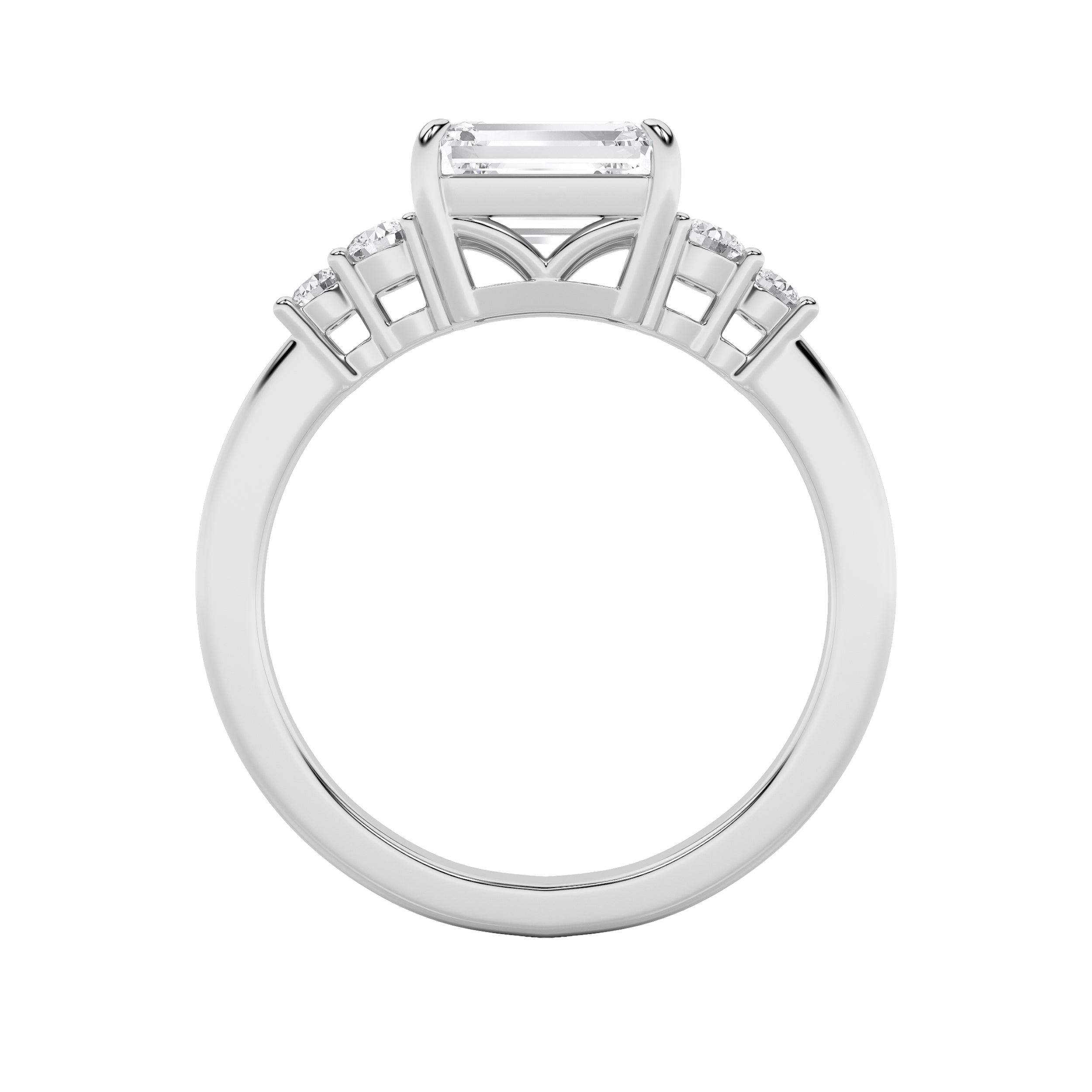 1.5CTW Emerald Shaped Lab Grown Diamond (F/VS) East West Accented Three Stone Ring in 14K Gold