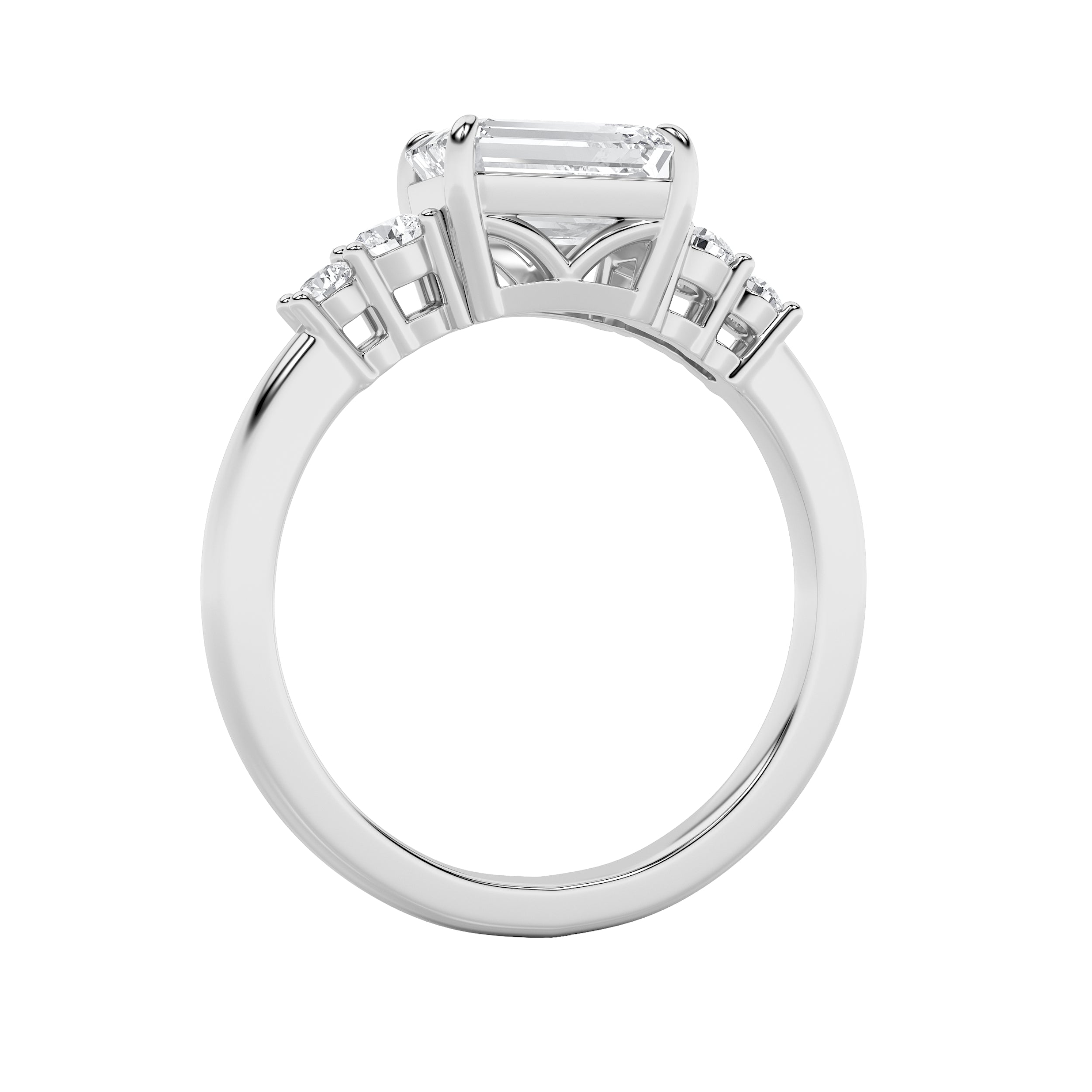 1.5CTW Emerald Shaped Lab Grown Diamond (F/VS) East West Accented Three Stone Ring in 14K Gold