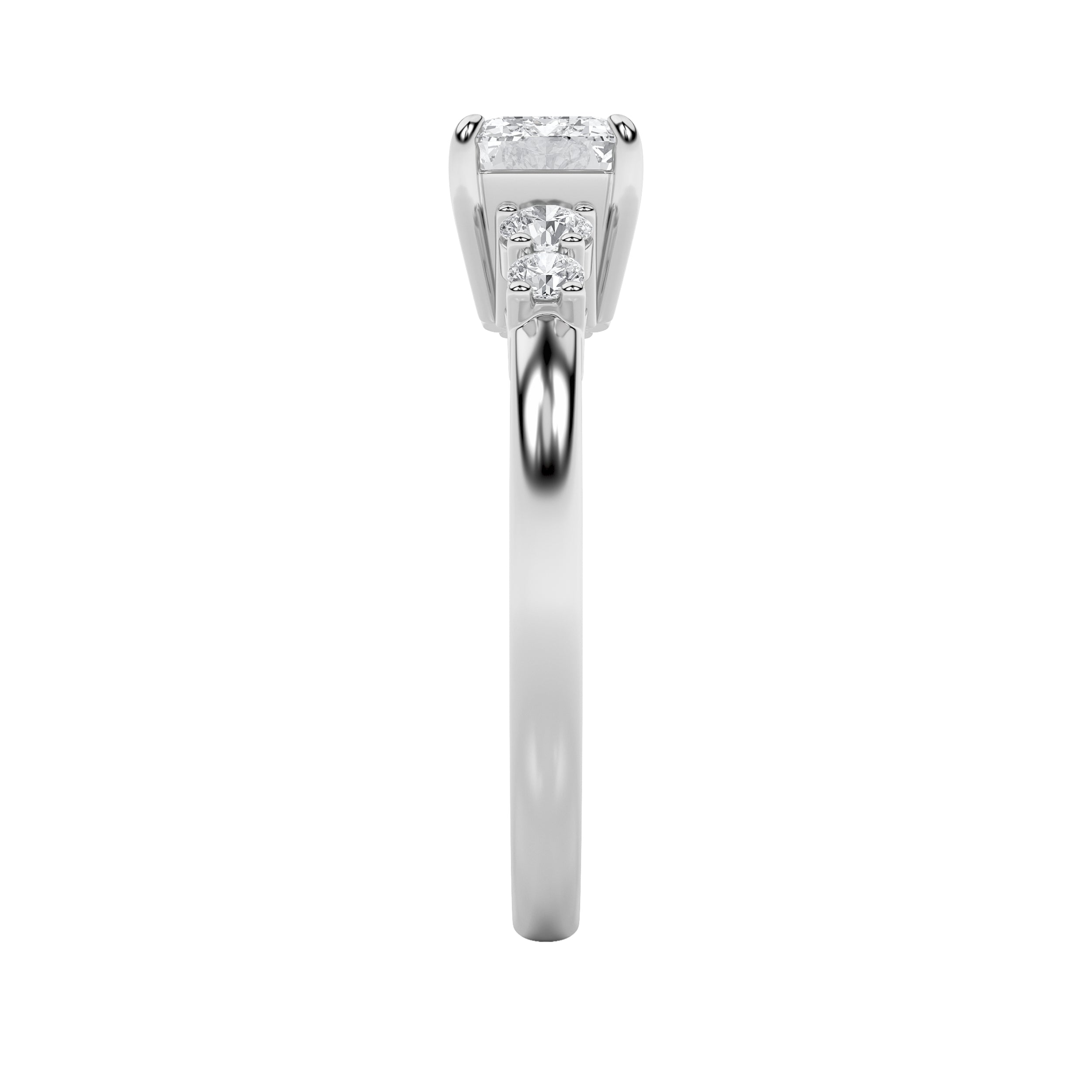 1.5CTW Emerald Shaped Lab Grown Diamond (F/VS) East West Accented Three Stone Ring in 14K Gold