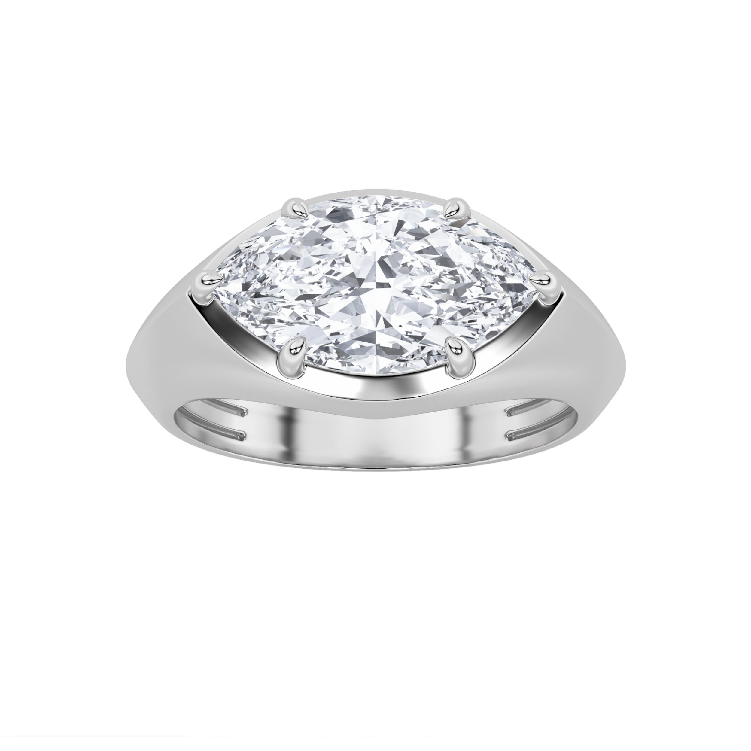 2CTW Marquise Shaped Lab Grown Diamond (F/VS) East West Solitaire Ring in 14K Gold