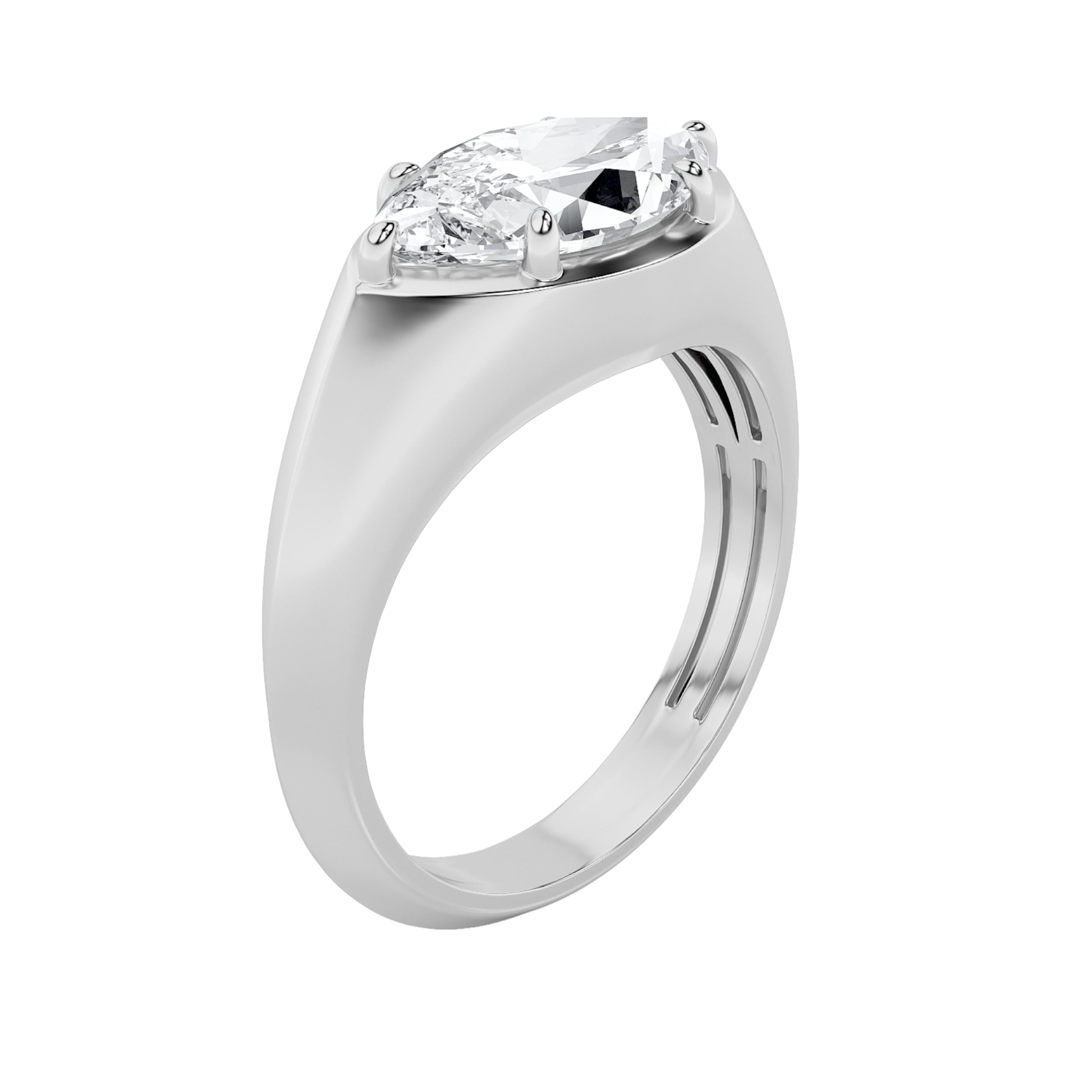 2CTW Marquise Shaped Lab Grown Diamond (F/VS) East West Solitaire Ring in 14K Gold