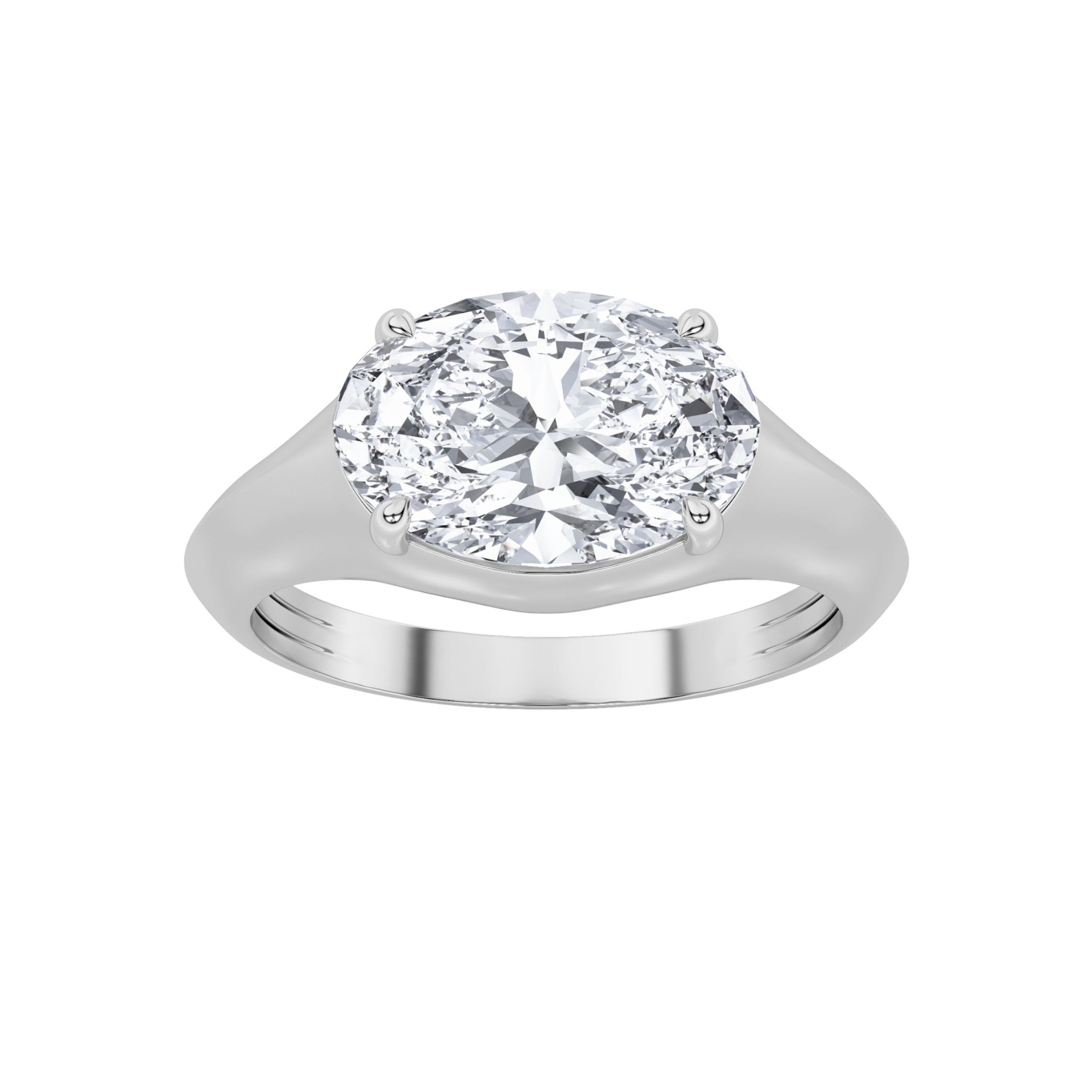 2CTW Oval Shaped Lab Grown Diamond (F/VS) East West Solitaire Ring in 14K Gold