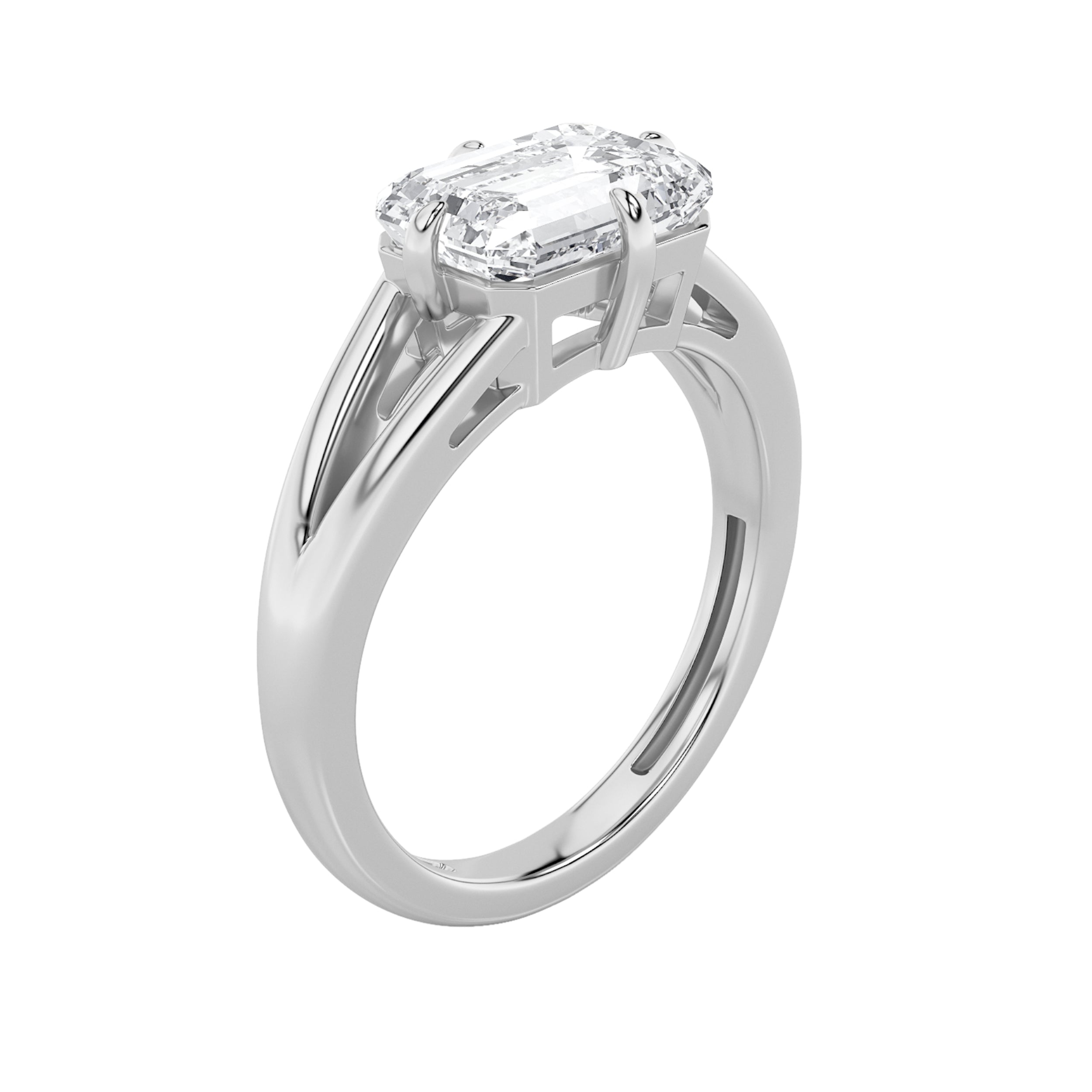 2.5CTW Emerald Shaped Lab Grown Diamond (F/VS) East West Solitaire Ring in 14K Gold