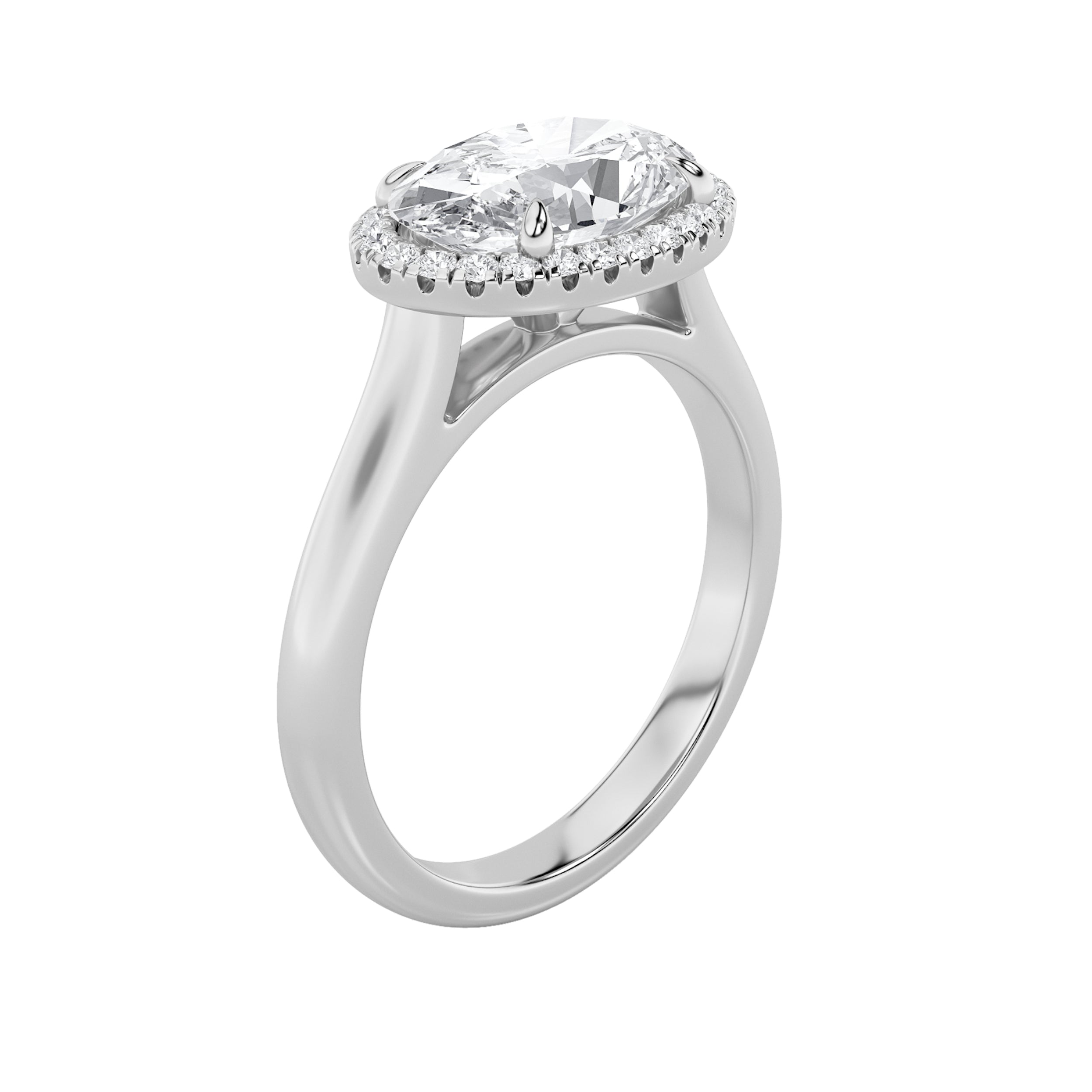 2CTW Oval Shaped Lab Grown Diamond (F/VS) East West Accented Solitaire Ring in 14K Gold