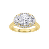 2CTW Oval Shaped Lab Grown Diamond (F/VS) East West Accented Solitaire Ring in 14K Gold