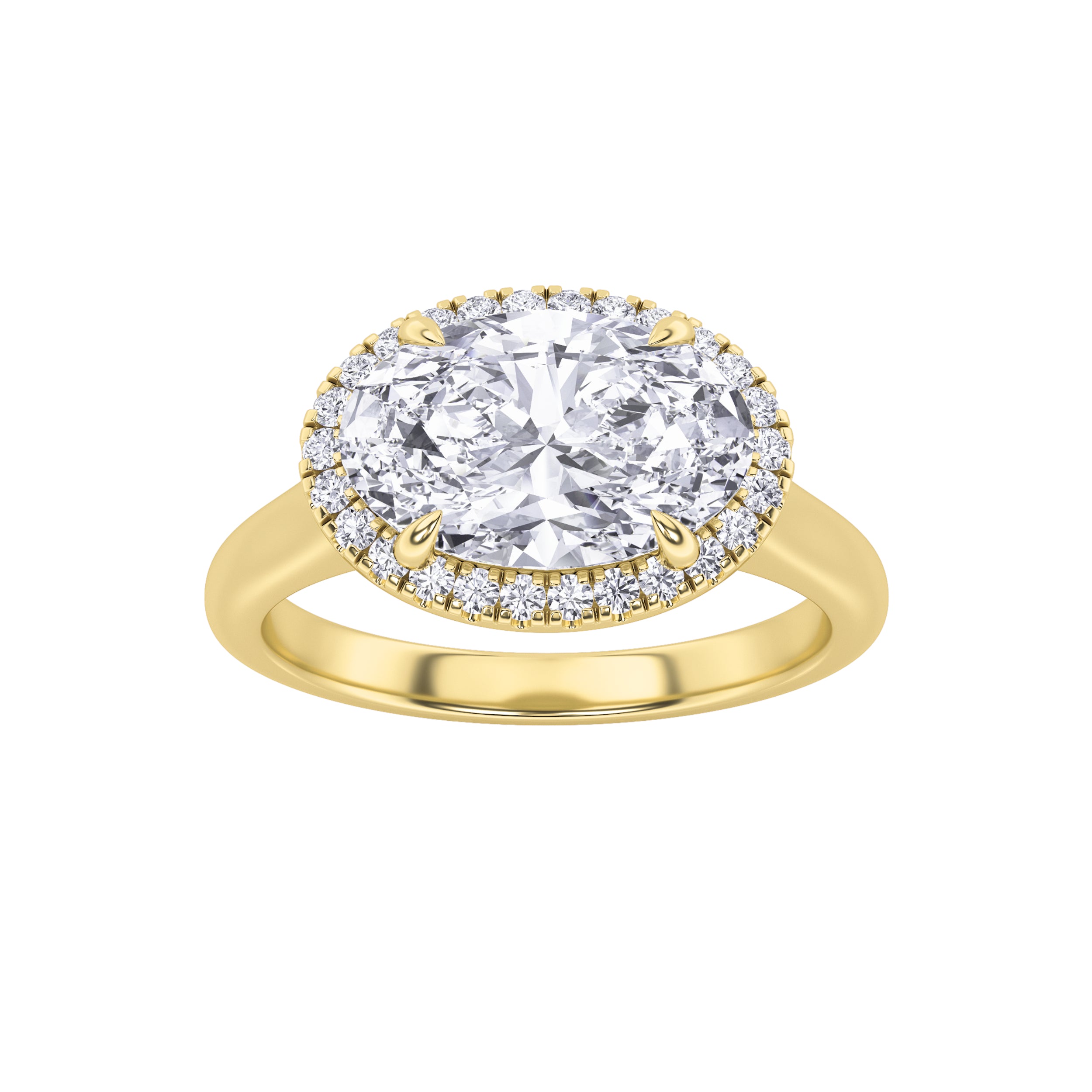 2CTW Oval Shaped Lab Grown Diamond (F/VS) East West Accented Solitaire Ring in 14K Gold
