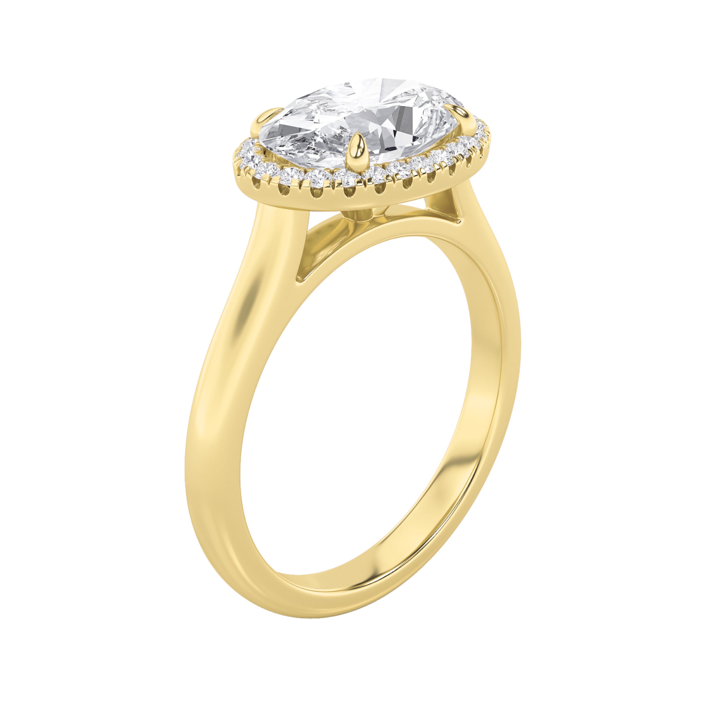 2CTW Oval Shaped Lab Grown Diamond (F/VS) East West Accented Solitaire Ring in 14K Gold