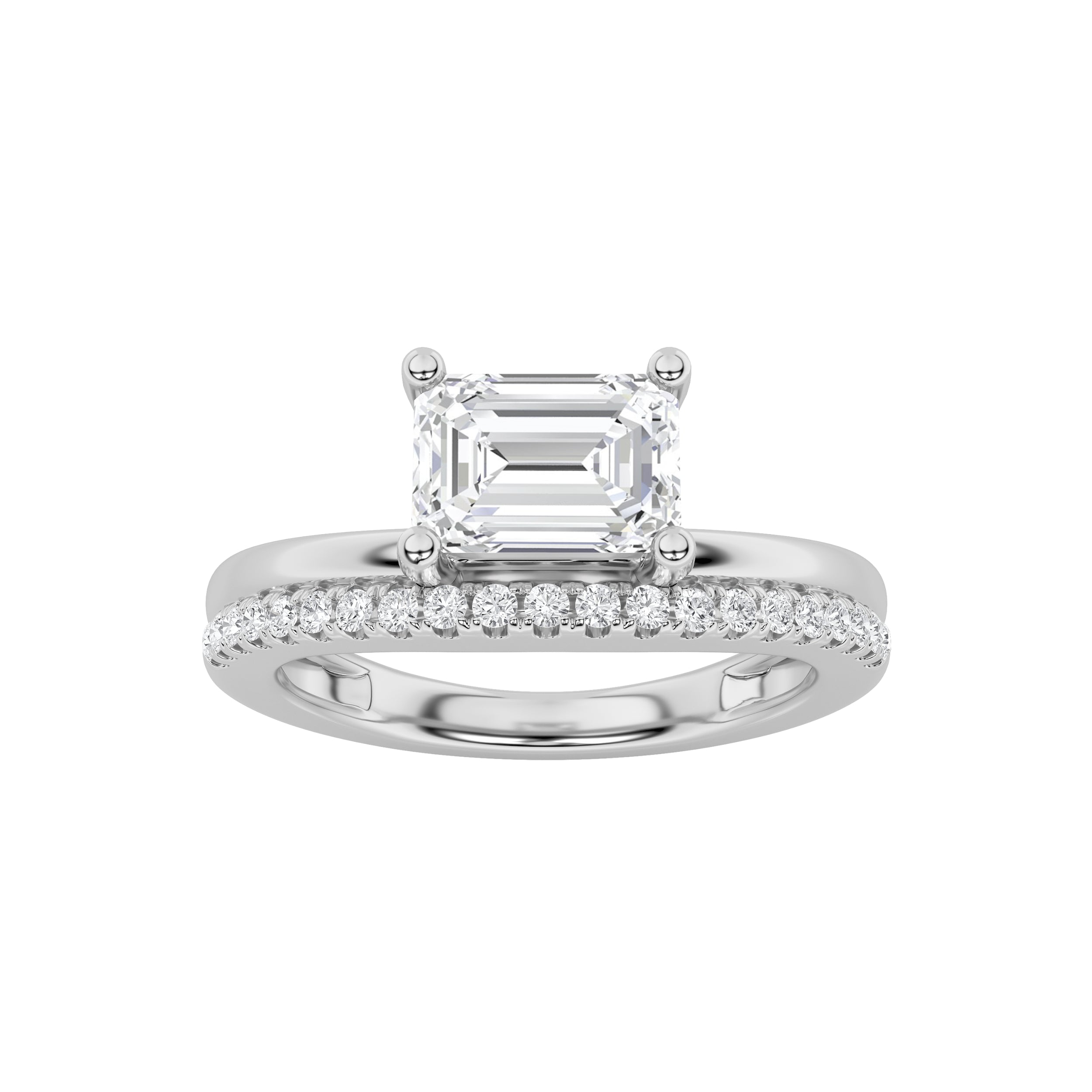 1.5CTW Emerald Shaped Lab Grown Diamond (F/VS) East West Accented Solitaire Ring in 14K Gold