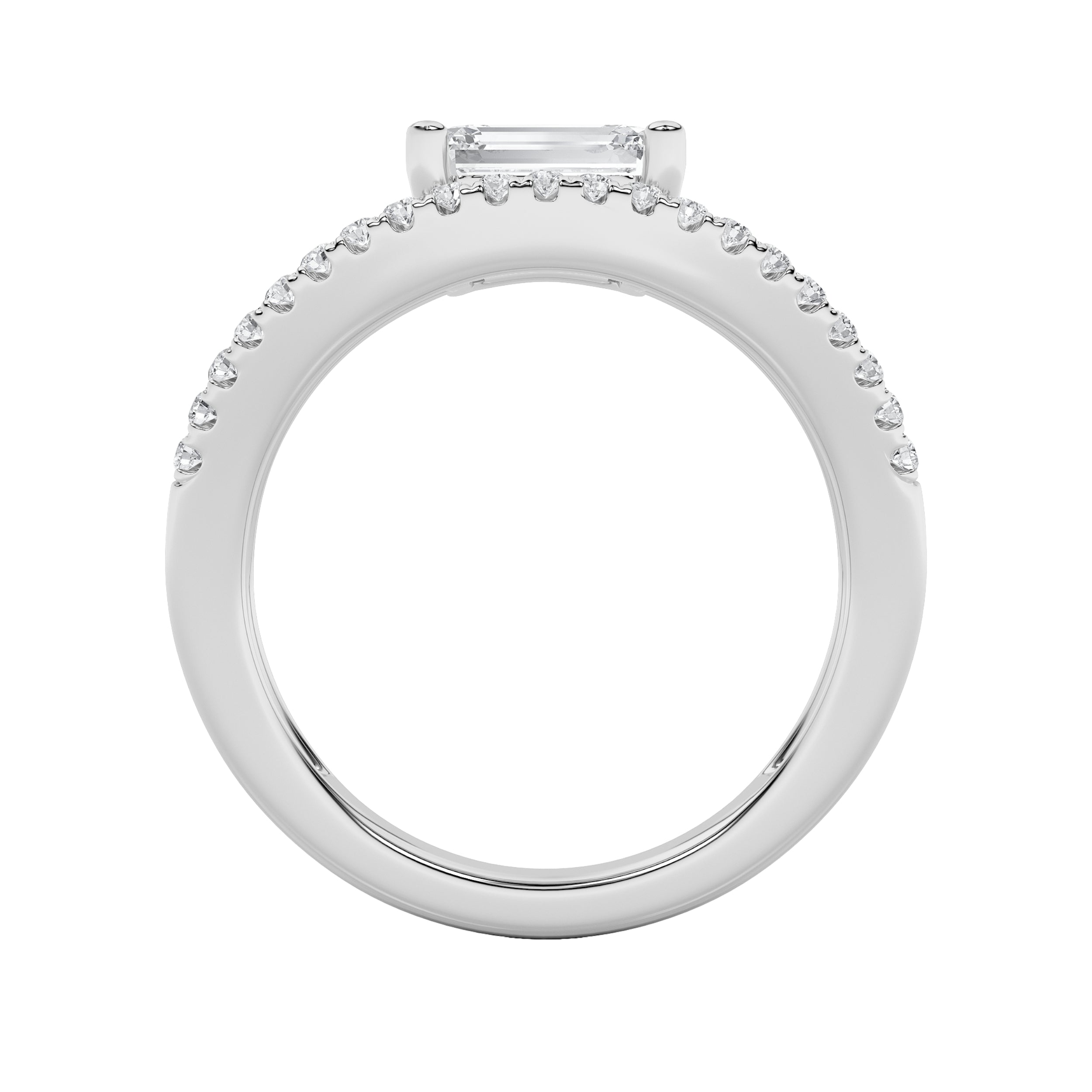 1.5CTW Emerald Shaped Lab Grown Diamond (F/VS) East West Accented Solitaire Ring in 14K Gold