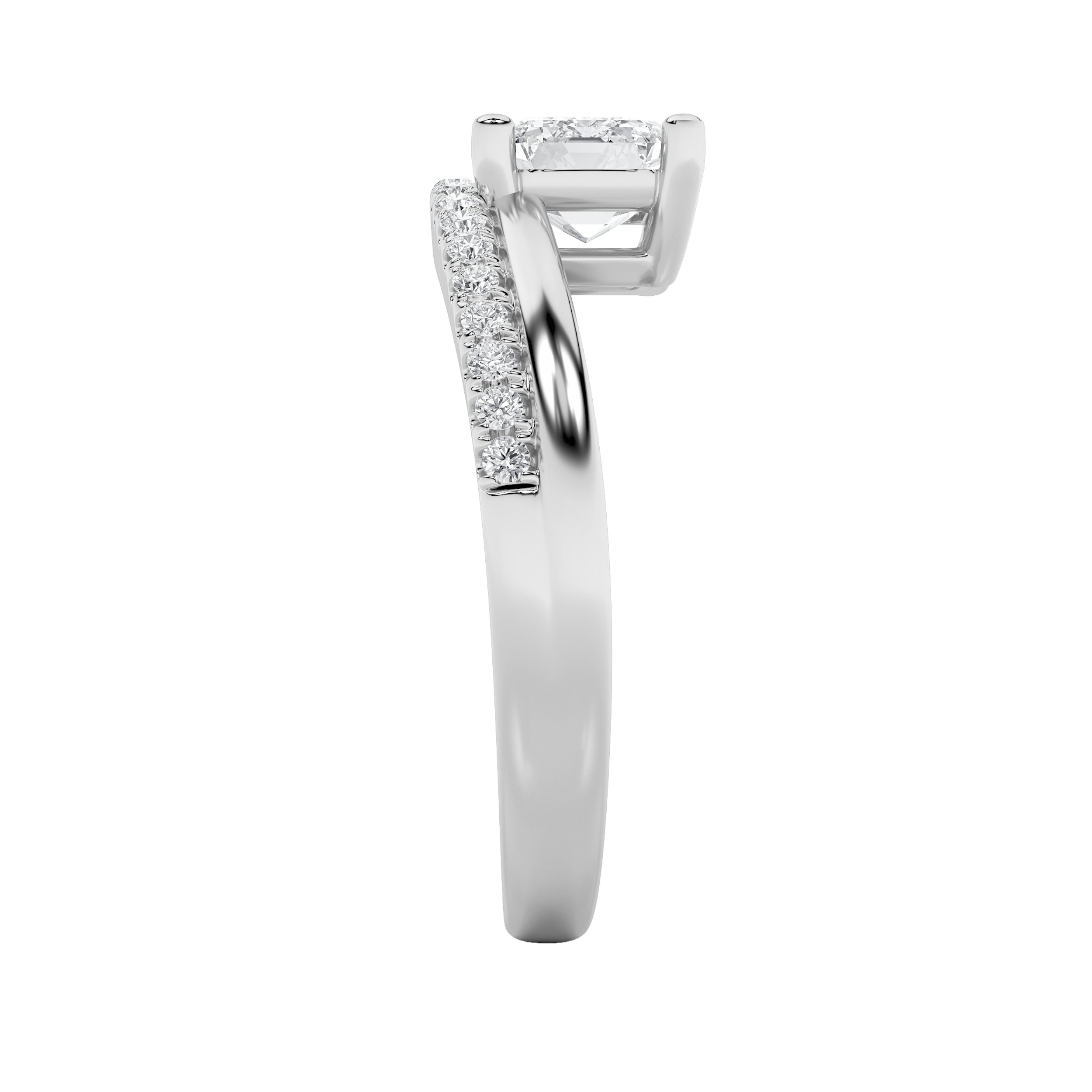 1.5CTW Emerald Shaped Lab Grown Diamond (F/VS) East West Accented Solitaire Ring in 14K Gold