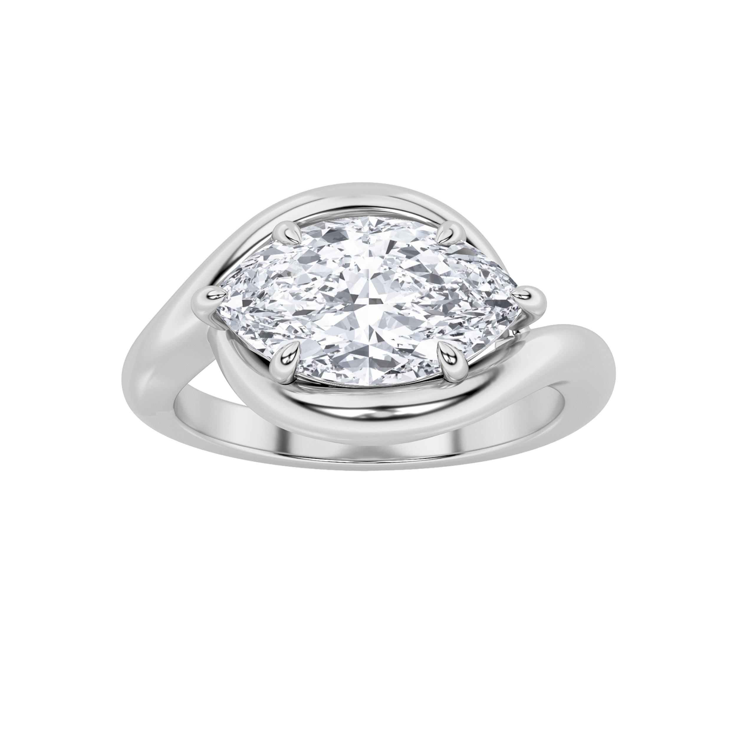 2CTW Marquise Shaped Lab Grown Diamond (F/VS) East West Solitaire Ring in 14K Gold
