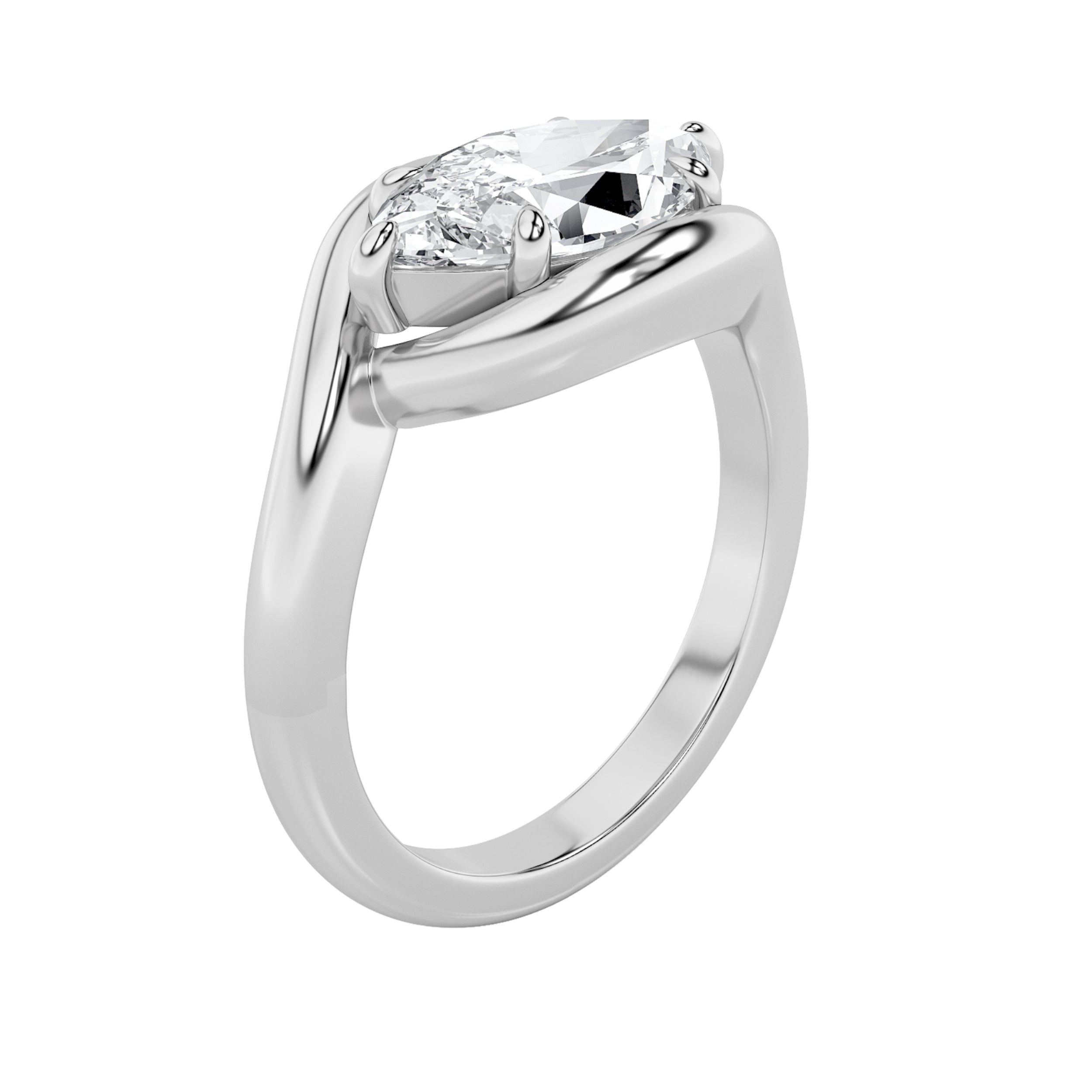 2CTW Marquise Shaped Lab Grown Diamond (F/VS) East West Solitaire Ring in 14K Gold