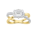 2CTW Emerald Shaped Lab Grown Diamond (F/VS) East West Accented Solitaire Ring in 14K Gold