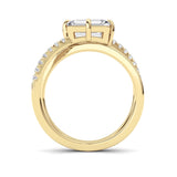 2CTW Emerald Shaped Lab Grown Diamond (F/VS) East West Accented Solitaire Ring in 14K Gold