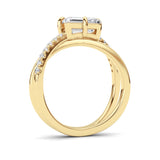 2CTW Emerald Shaped Lab Grown Diamond (F/VS) East West Accented Solitaire Ring in 14K Gold