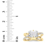 2CTW Emerald Shaped Lab Grown Diamond (F/VS) East West Accented Solitaire Ring in 14K Gold