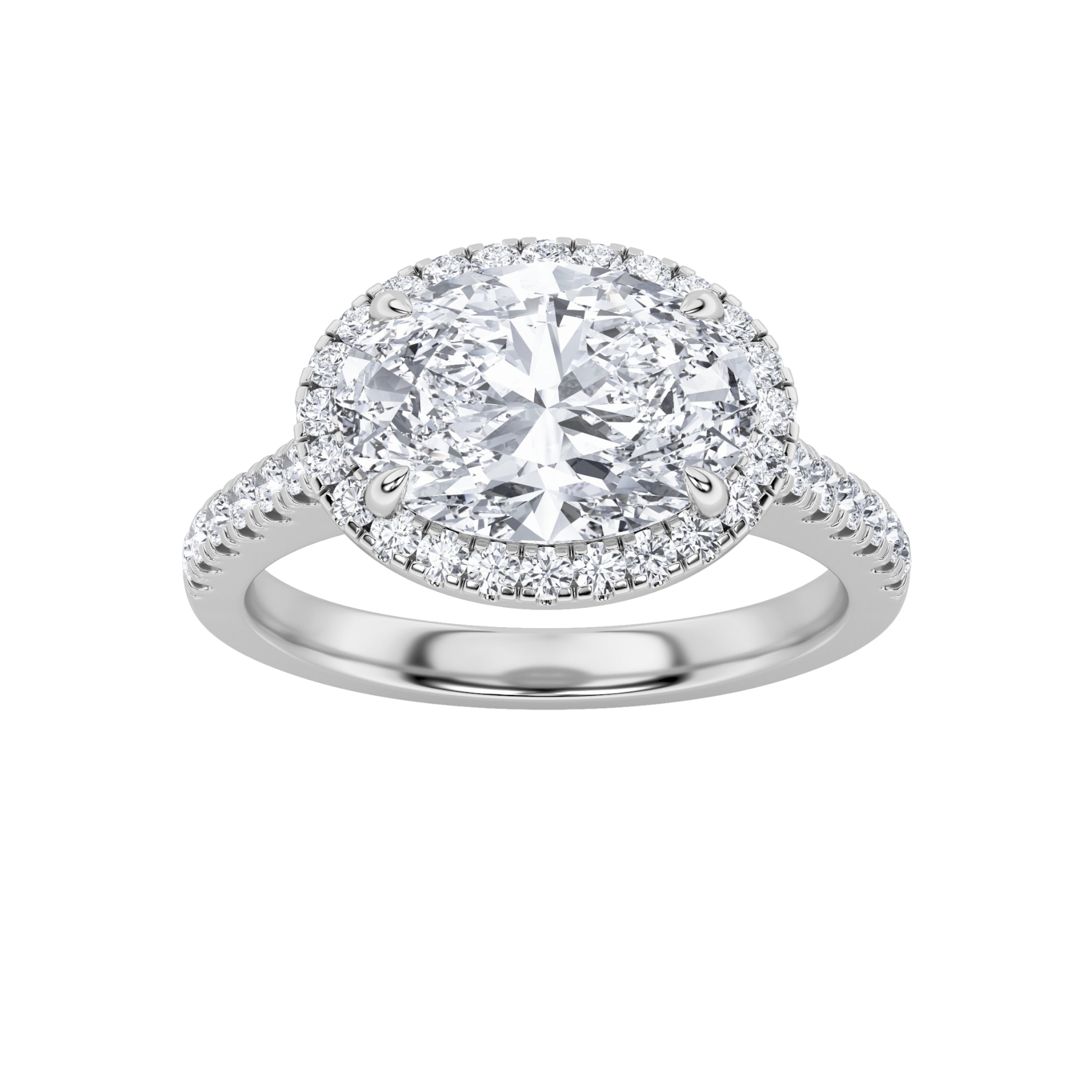 2CTW Oval Shaped Lab Grown Diamond (F/VS) East West Accented Solitaire Ring in 14K Gold