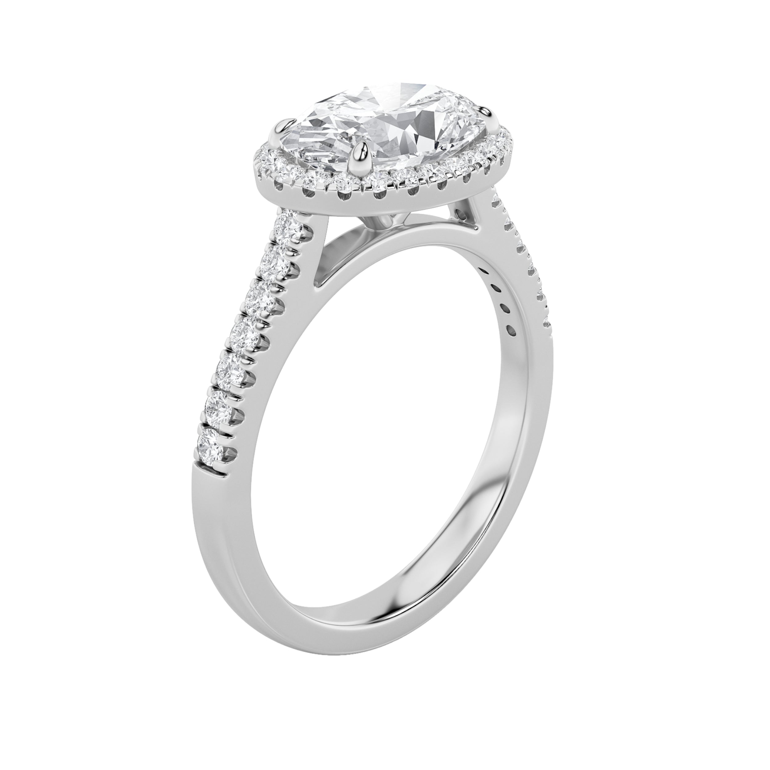 2CTW Oval Shaped Lab Grown Diamond (F/VS) East West Accented Solitaire Ring in 14K Gold