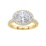 2CTW Oval Shaped Lab Grown Diamond (F/VS) East West Accented Solitaire Ring in 14K Gold