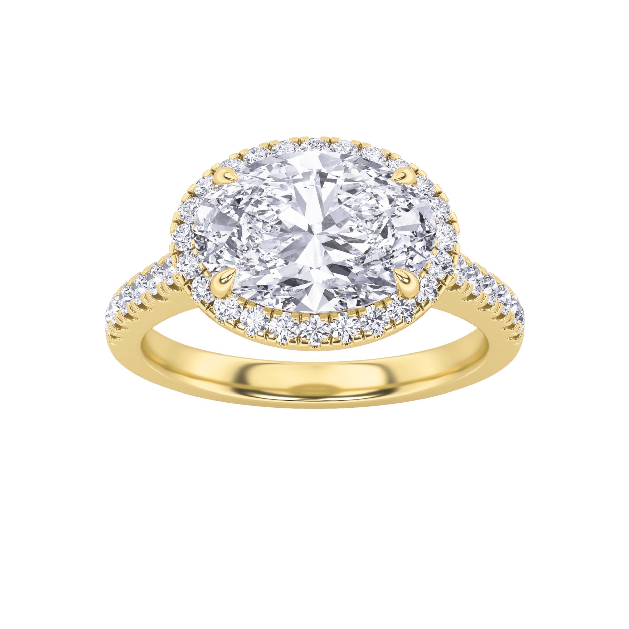 2CTW Oval Shaped Lab Grown Diamond (F/VS) East West Accented Solitaire Ring in 14K Gold