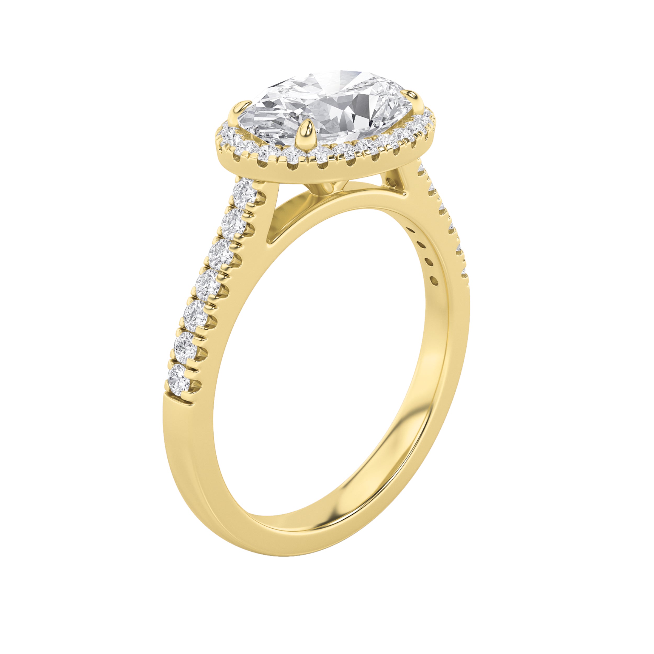 2CTW Oval Shaped Lab Grown Diamond (F/VS) East West Accented Solitaire Ring in 14K Gold