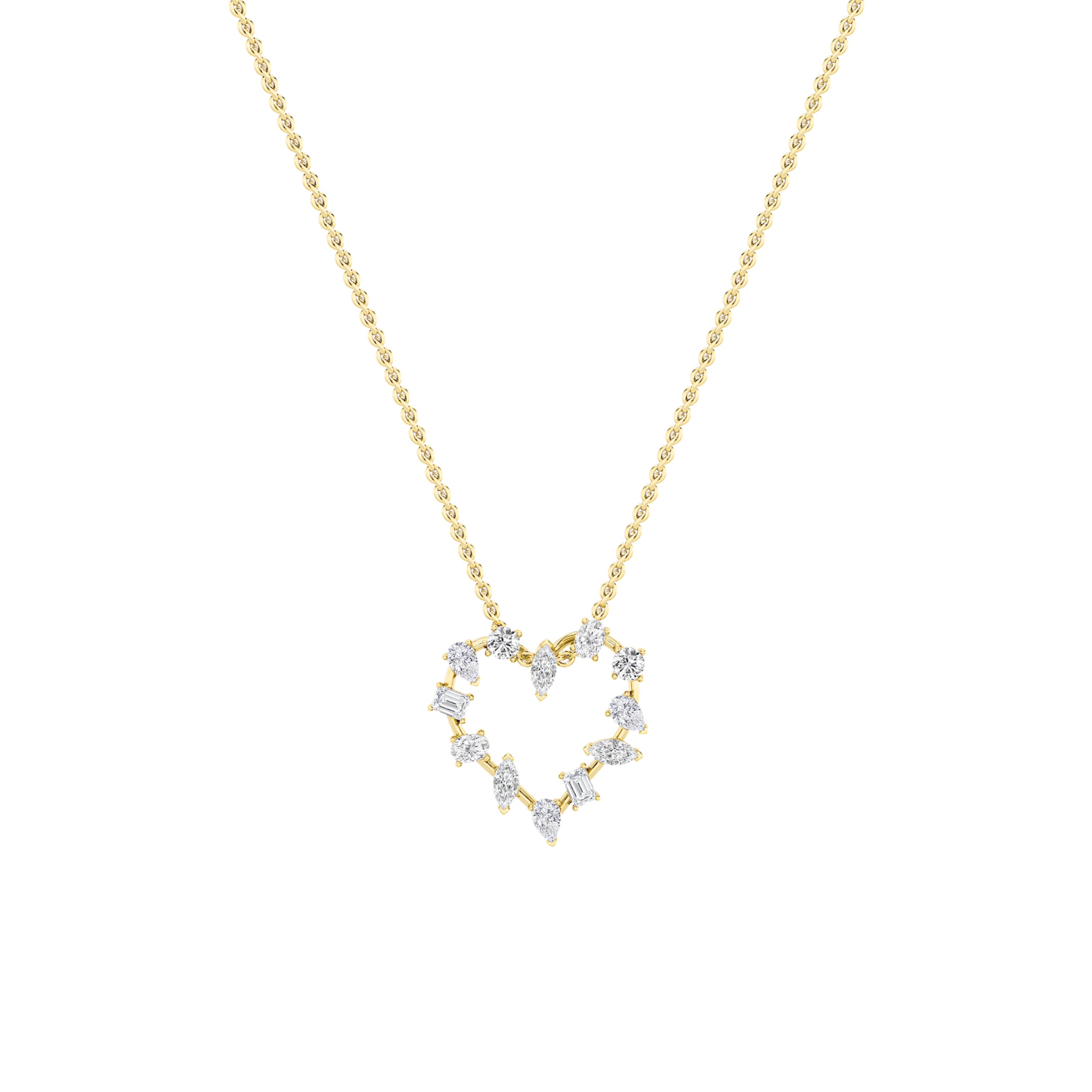 2.5CTW Emerald Shaped Lab Grown Diamond (F/VS) Heart Shaped Pendant in 14K Gold