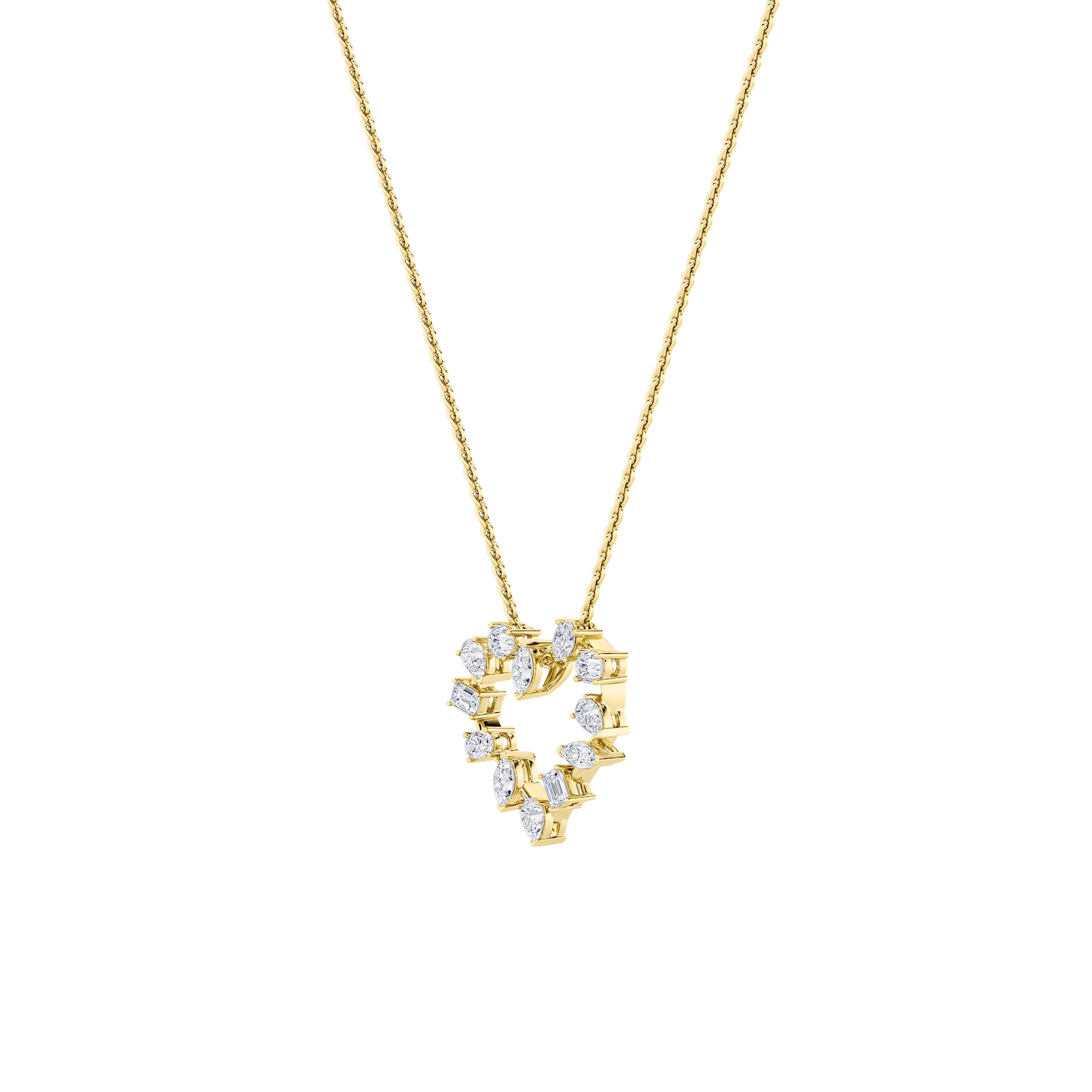 2.5CTW Emerald Shaped Lab Grown Diamond (F/VS) Heart Shaped Pendant in 14K Gold