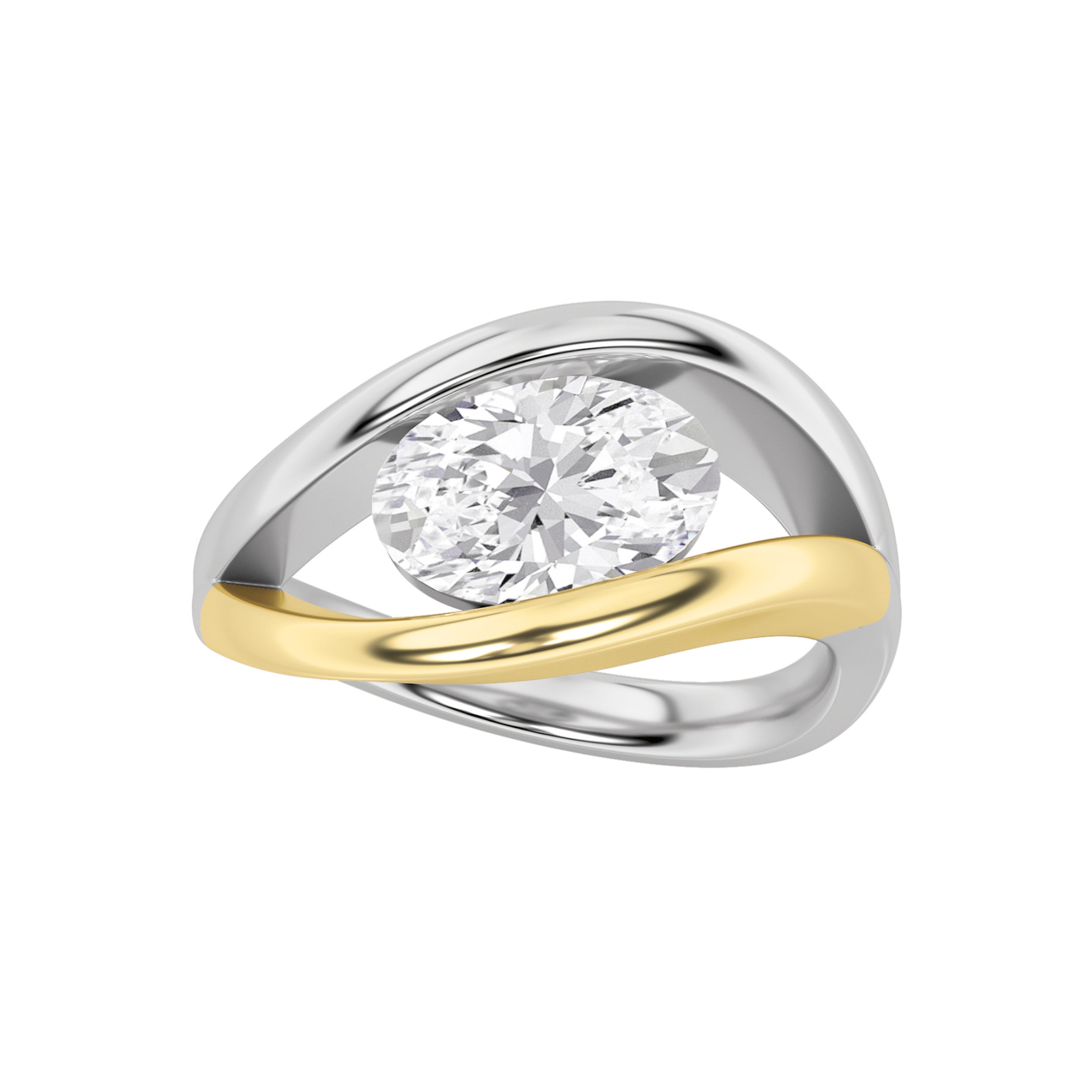 1.5CTW Oval Shaped Lab Grown Diamond (F/VS) East West Solitaire Ring in 14K Gold