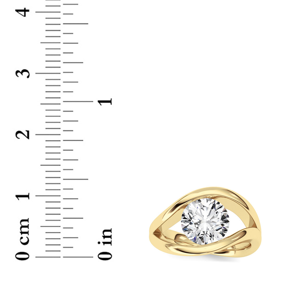 2CTW Round Shaped Lab Grown Diamond (F/VS) East West Solitaire Fancy Ring in 14K Gold